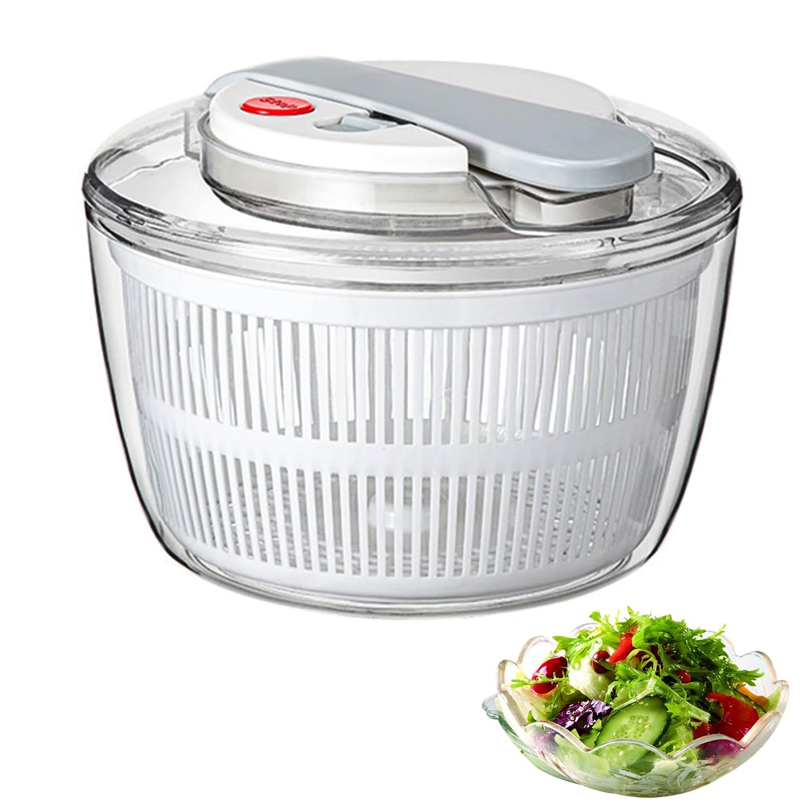 Tosser - Centrifuga per insalata a pulsante, per verdure e frutta, centrifuga per lattuga per verdure fresche, resistente alle perdite, utensile da cucina per alimenti, bianco, 3L (medio)