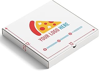 Custom Logo Printed White Pizza Boxes by Cartonbar - Pack of 50 (12x12x2 inches) - Personalized Pizza Packaging for Restaurants, Bakeries, Parties, Events, Corporate Events - Proudly Made in USA