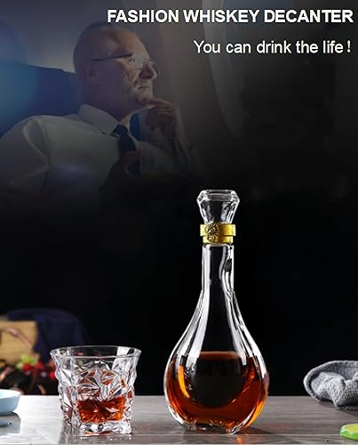 Miniatura 5 de Decantador de botella de licor, decantador de cristal sin plomo, decantador de whisky de 17 onzas con tapón de vidrio hermético, decantador de