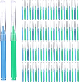 Patelai 100 Pieces Braces Brush for Cleaner Interdental Brush Toothpick Dental Tooth Flossing Head Oral Dental Hygiene Flosser Toothpick Cleaners Tooth Tool(Blue, Green,Elegant Size)