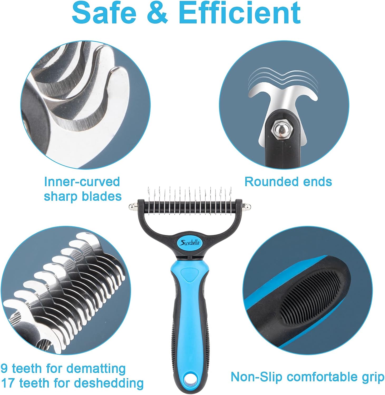 SuRbelle 2 Sided Deshedding & Dematting Undercoat Rake Brush for Dogs/Cats. Professional Dematting Comb Removes Mats Tangled & Thinning Hairs with No Scratch, Free Hair Remover Included. : Pet Supplies