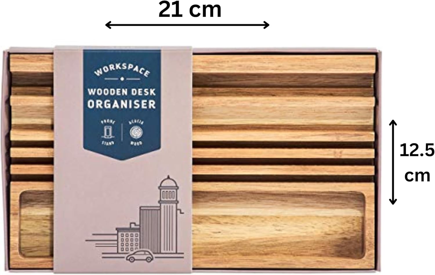 Gentlemen’s Hardware Wooden Desk Organiser with Phone Stand - Contains Storage for pens, Business Cards and Other Small Items - 100% Recyclable Packaging.