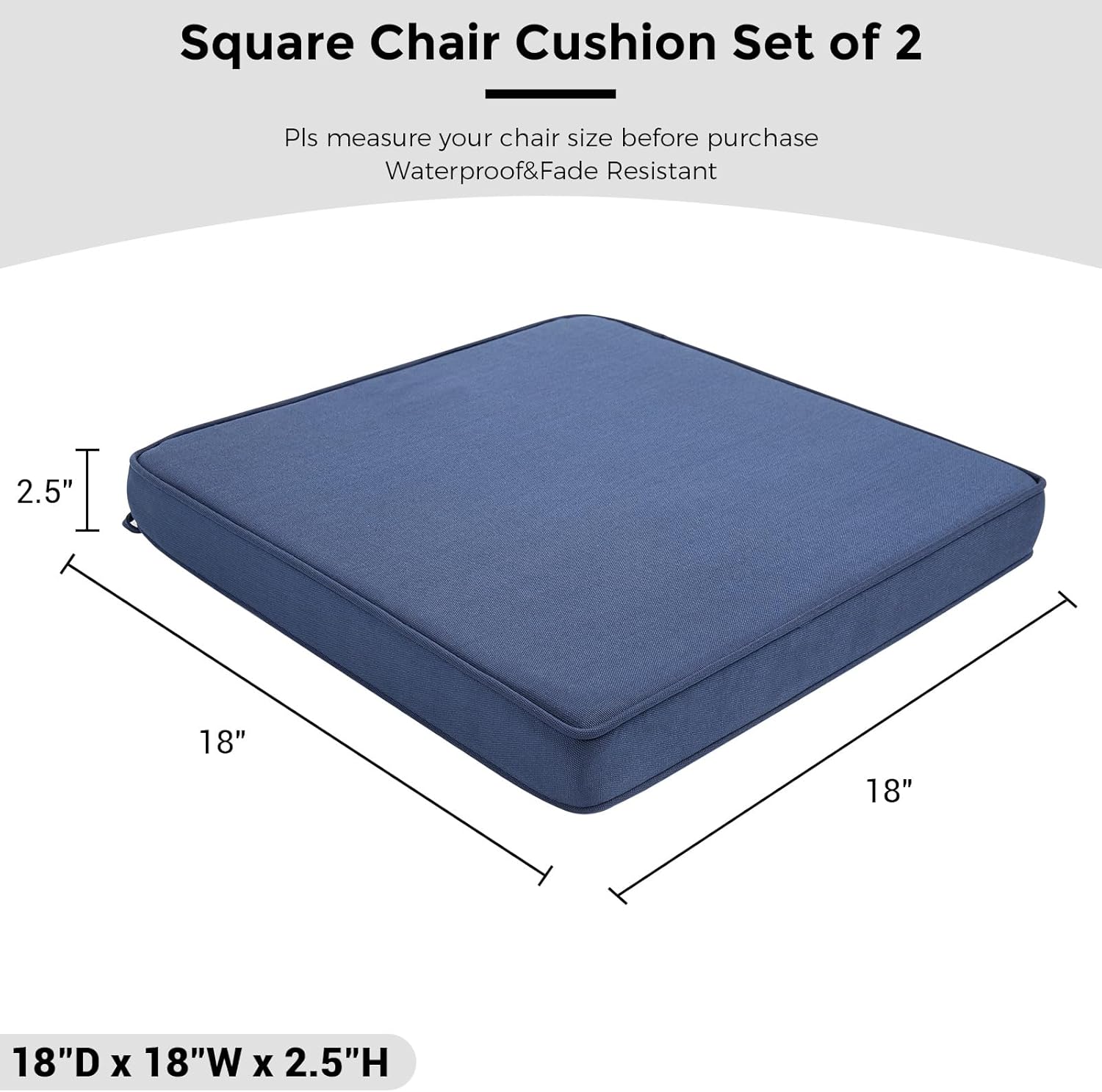 Outdoor Chair Cushions 18x18 Inch,Set of 2,Water Resistant Chair Pads with Ties,Square Seat Cushion 18"x18"x2.5",Patio Chair Cushion for Garden,Backyard Furniture(Ink Blue)