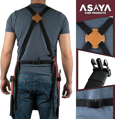 Miniatura 4 de Asaya - Delantal de chef para hombres y mujeres más toalla de mano y abrebotellas, de lona de 10 onzas