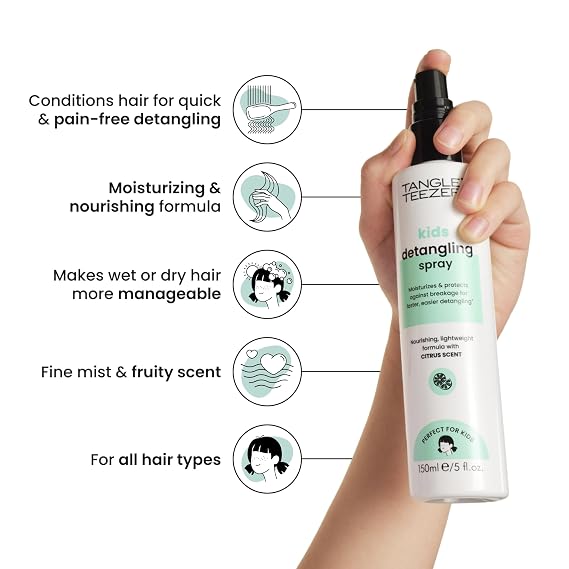 TANGLE TEEZER Hair Detangler Spray for Kids, All Hair Types, 5 fl oz | Vegan, sulfate-free kids detangler spray; lightweight hydration with a fresh fruity scent for tear-free detangling