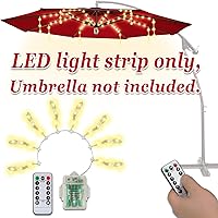 Vista 7 de Luces para sombrilla de patio, 8 modos de iluminación, 104 luces LED con control remoto, funciona con pilas, para restaurante, cafetería, jardín, al