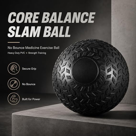 Core Balance Slam Ball – Non-Slip Textured Weighted Exercise Ball for Strength Training, HIIT, CrossFit, Core Workouts, Wall Throws & Functional Fitness – Dead Bounce Gym Ball