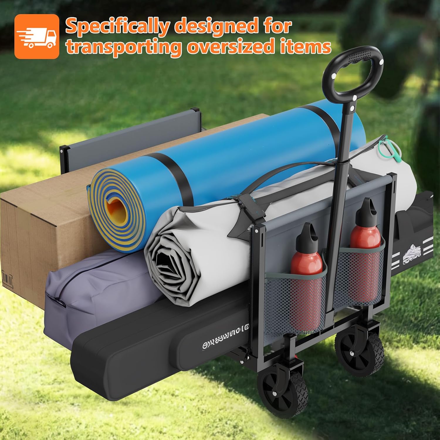 YACONA 3 in 1 Wagons Carts Foldable, 360LBS Lightweight Wagon with All Terrain Wheels, Collapsible Wagon Cart for Grocery, Camping, Beach, Garden & Sports Gray