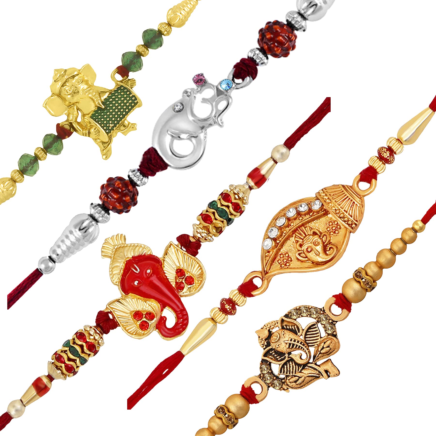 Okos Gold and Rhodium Plated Combo Set Of 5 Differerent Ganesha/Ganpati Style Alloy Rakhi Bracelet- Rakhi For Brother, Bhaiya, Bhai CO1000412C (B0B3Y3P9RM) Amazon Price History, Amazon Price Tracker