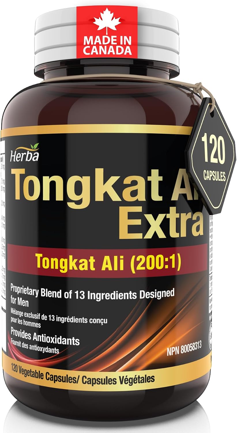 Herba Tongkat Ali Supplement for Men - 200:1 Extract – 10,000mg Equivalent | 120 Vegetable Capsules | Premium Tongkat Ali Extract Plus Extra | Made in Canada