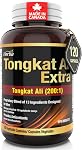 Herba Tongkat Ali Supplément pour les hommes - 200:1 Extrait – 10,000mg Équivalent de Tongkat Ali brut 60 Capsules de légumes TK Extrait Plus Extra-Fabriqué au Canada