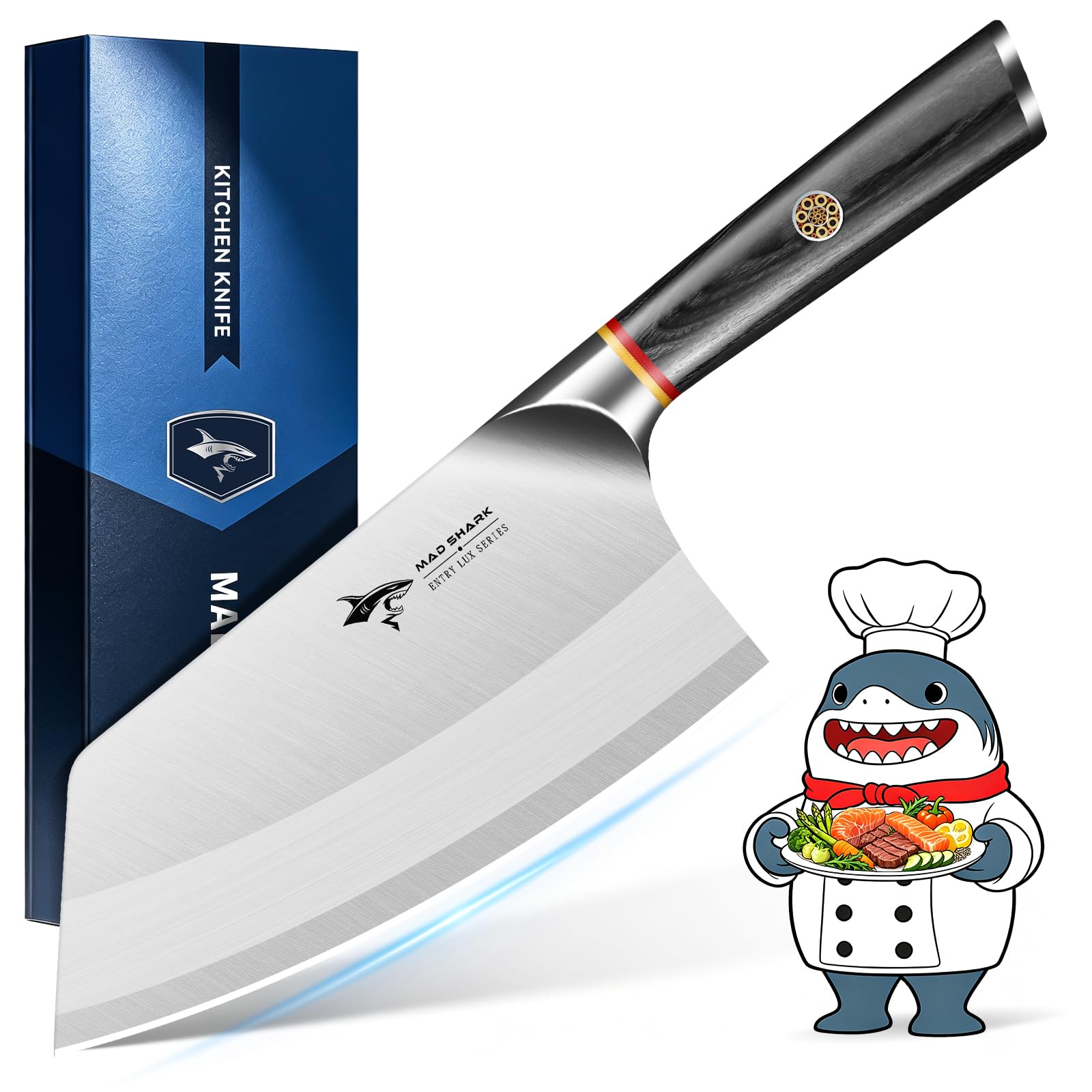 MAD SHARK 7 Inch Meat Cleaver Knife Professional German Stainless Steel