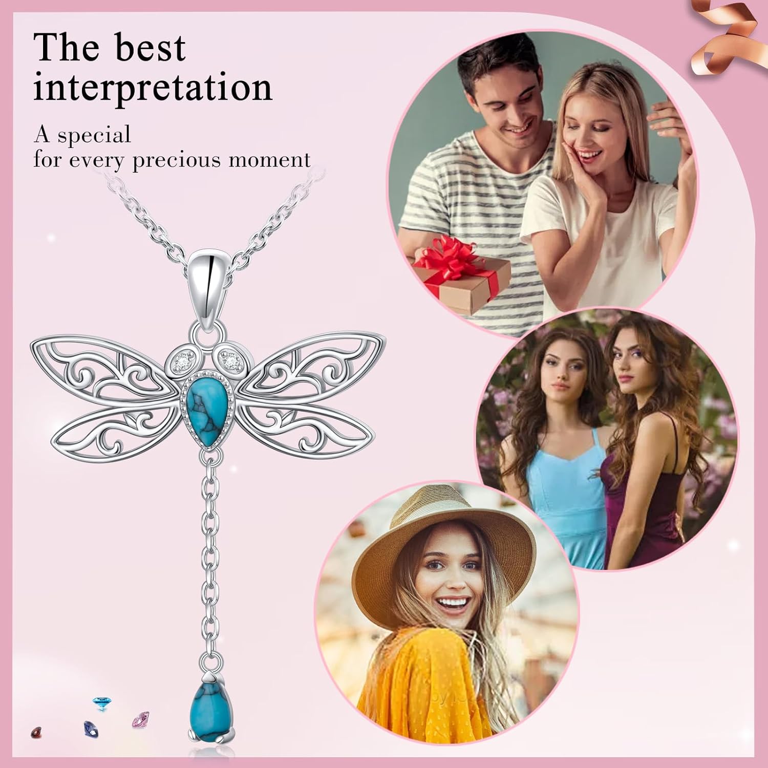 Alphm Turquoise Dragonfly Necklace S925 Sterling Silver Western Boho Dragonfly Pendant Necklaces Jewelry Mother's Day Birthday Gifts for Women Mom Sister Friends