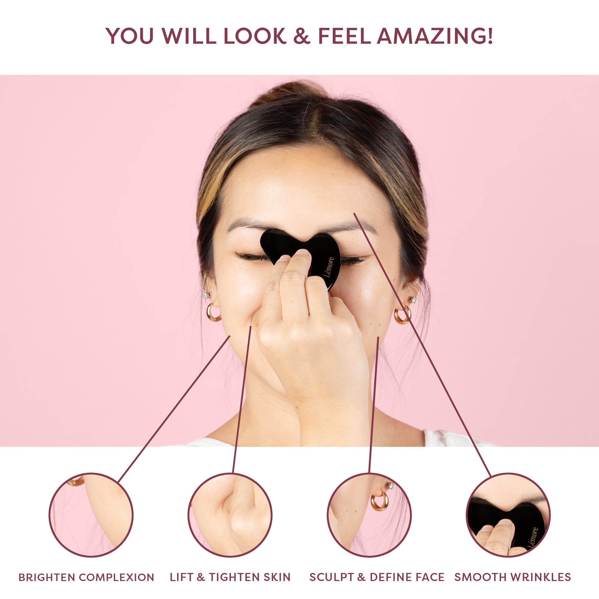 Beauty Gua Sha, strumento per massaggio facciale e digitopressione, soluzione naturale anti-età per donne e uomini, per viso, collo e corpo, strumento Gua Sha in ossidiana