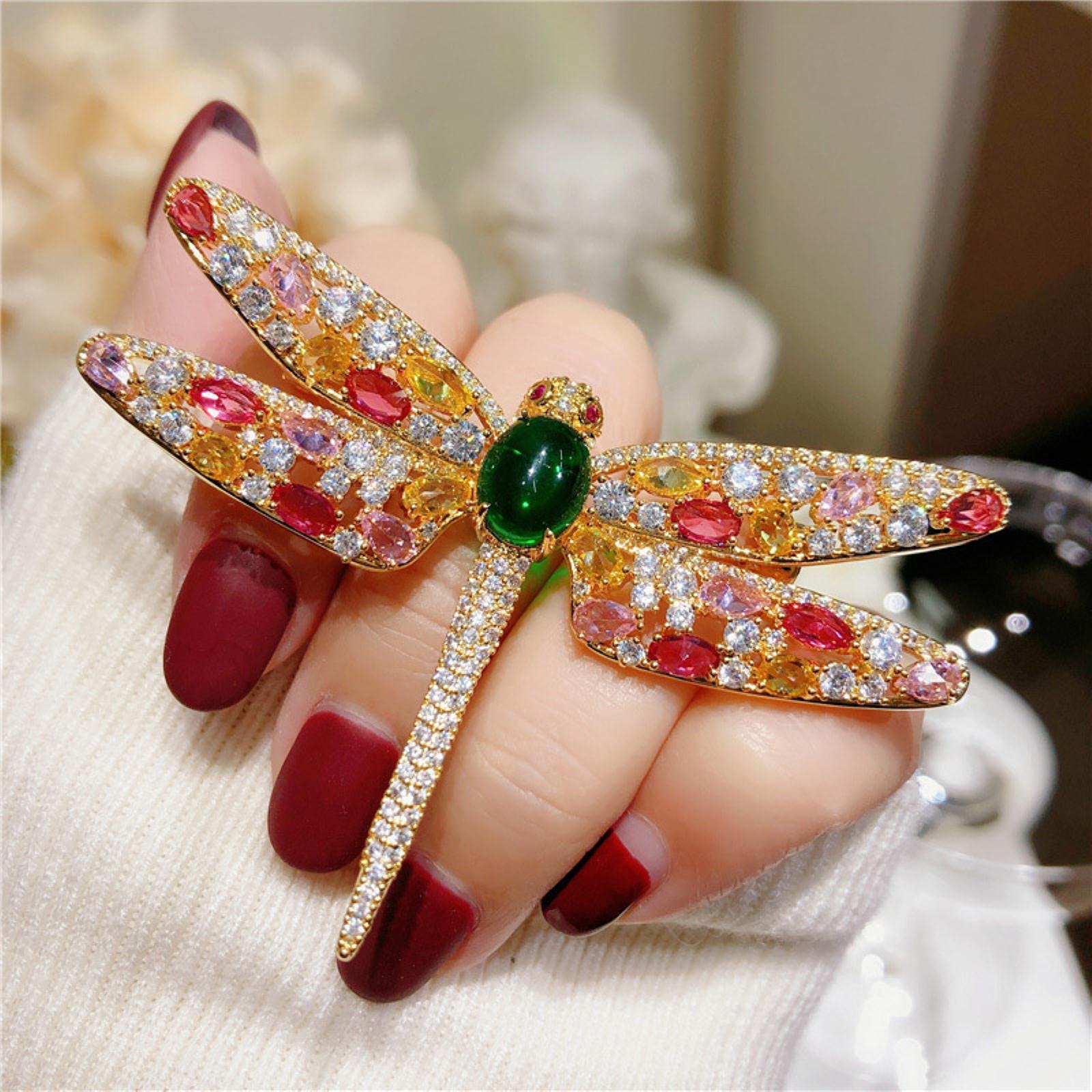 CFWSHJ Damen Broschen Luxus Schmuck Bunte Libelle Schmetterling Retro Pullover Strickjacke Clip Kette Brosche Edlen Schmuck Tropfen