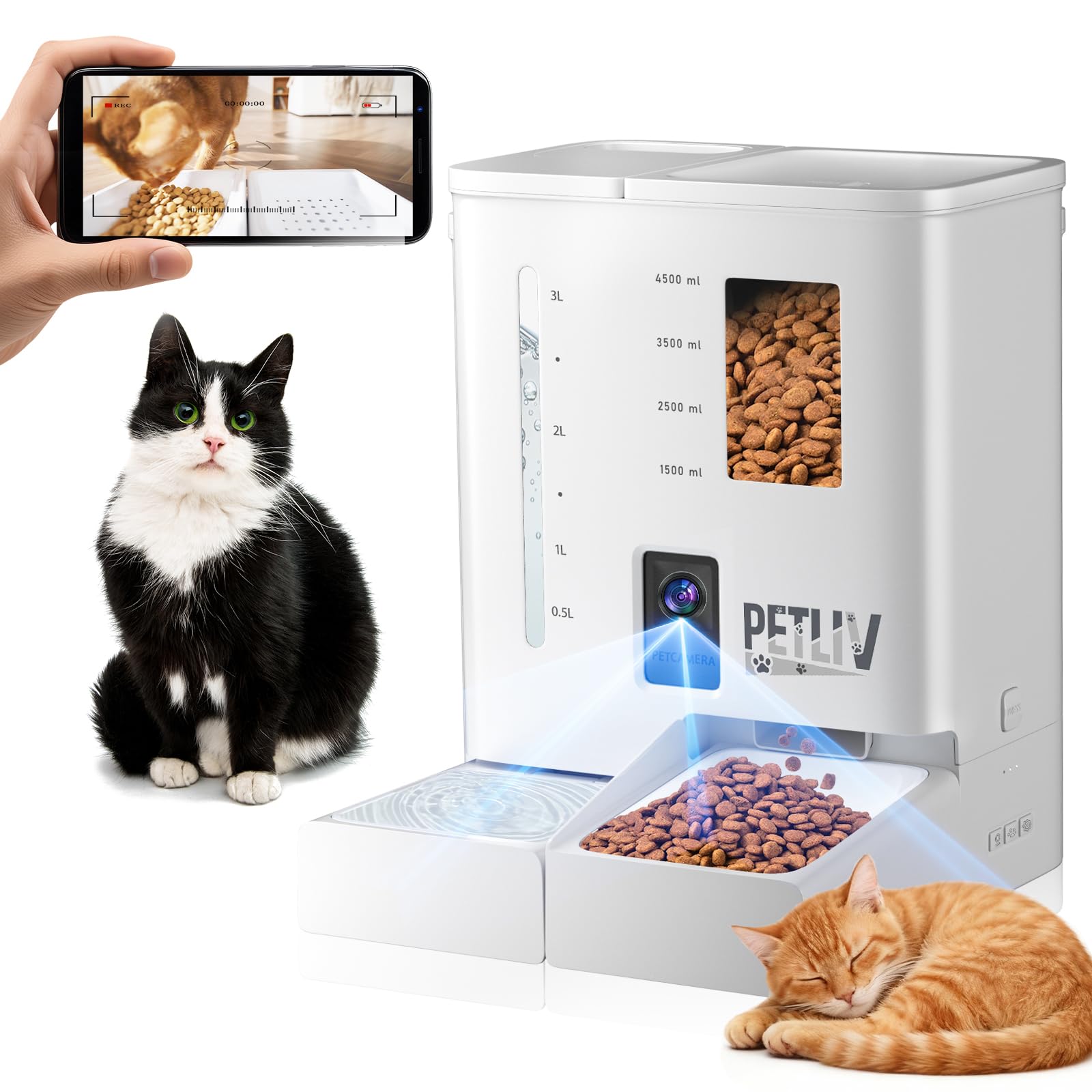 Karmnik dla kotów 2 NäPfe, 5 l karma dla kotów z aplikacją (może nie być dostępna w języku polskim), WiFi 5G/2,4G, podwójne zasilanie, dwukierunkowe audio, automatyczny karmnik ze świeżością