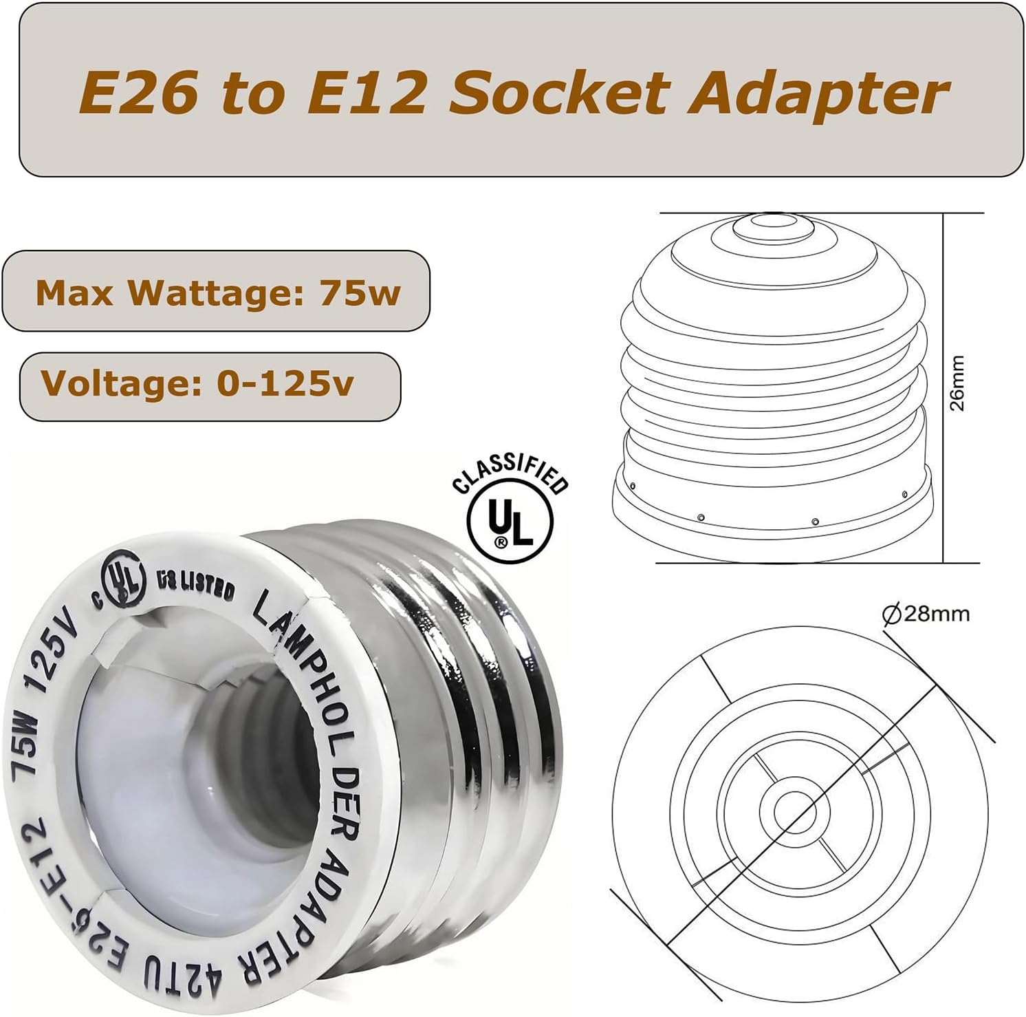 FINELED 6PACK E26 to E12 Adapter - Medium Screw E26 socket to Candelabra Screw E12 bulb Socket Reducer Adapter Converter