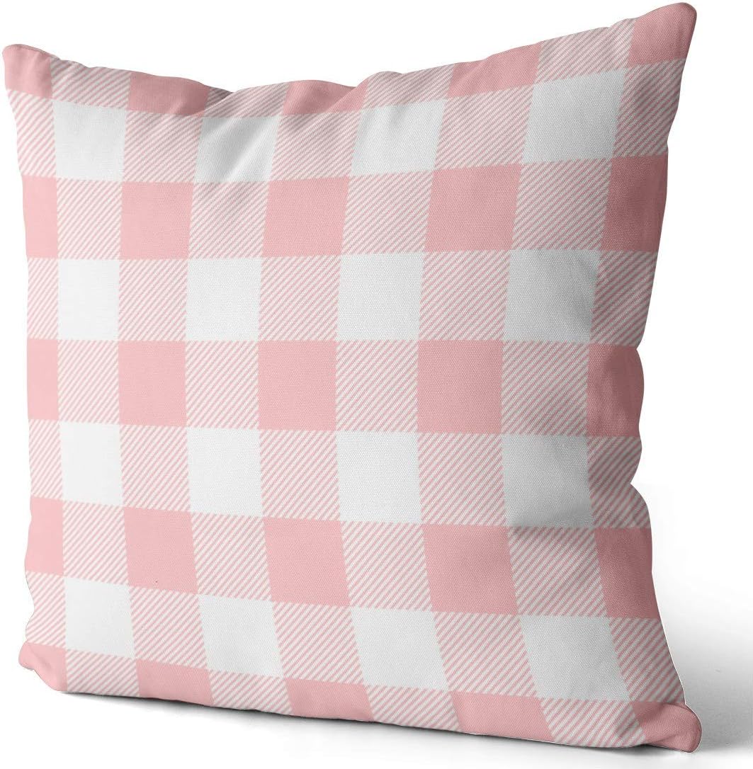 Home Decoration Throw Pillow Cases Covers Light Pink Preppy Buffalo Check Plaid Pillowcases Square Two Sides Print 24x24 Inches Set of 2 image 3