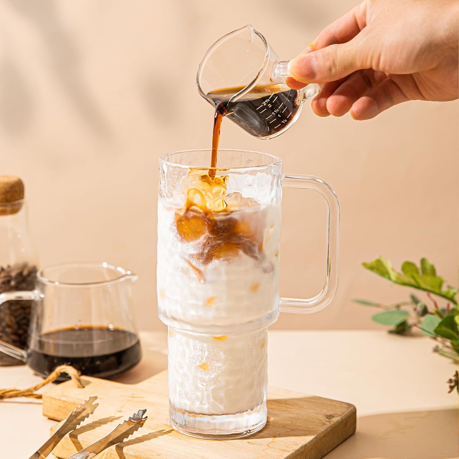 26oz Water Ripple Glass Tumbler with Handle & Lid, Reusable Iced Coffee Cups with Straws – Set of 2, Glass Cups for Smoothies, Juice, Coffee, Tea – Travel Mugs for Daily Use - Image 3