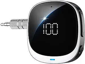 COMSOON AUX Bluetooth Adapter for Car, [LED Screen] Bluetooth 5.3 Receiver for Speaker/Home Stereo/Wired Headphones, 3.5mm Wireless Audio Receiver for Hands-Free Call/Music, Dual Connection