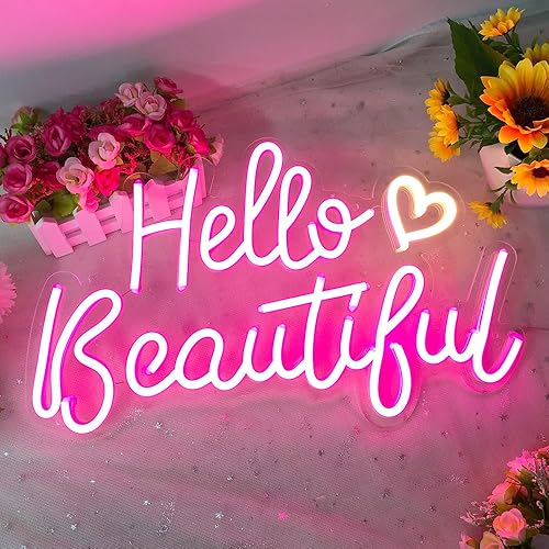 Miniatura 1 de Hello Beautiful Neon Sign for Wall Decor, Girls Room, Romantic Neon Lights for Home, Party, Bar, Hello Beautiful USB Powered Neon Signs for Wall