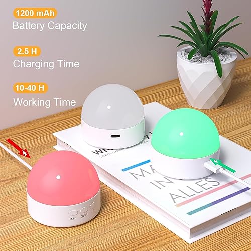 Miniatura 3 de Kintion Luz nocturna, luz nocturna LED portátil regulable de 8 colores, lámpara de luz recargable de 1800 mAh, cuidado de los ojos suave, blanco