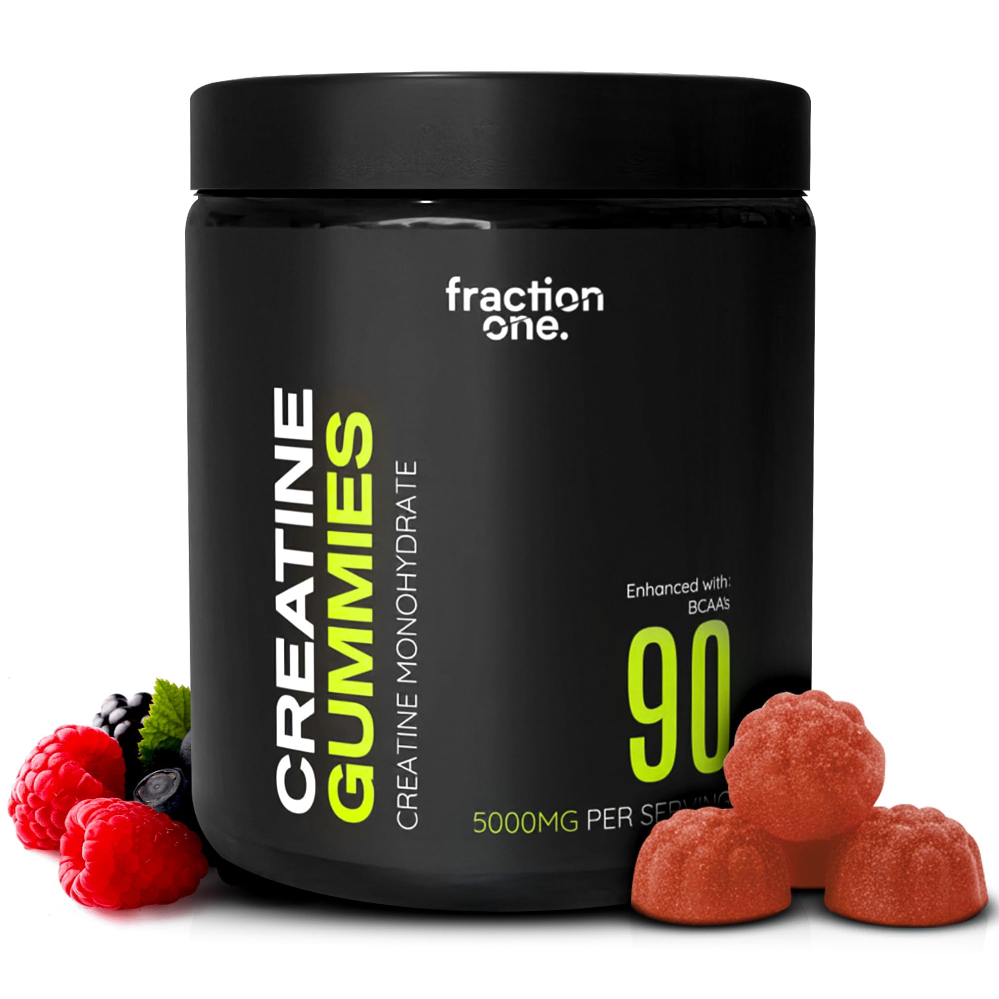 Fraction One Creatine Monohydrate 90 Gummies - 5000mg with BCAA's per Serving, Muscle Recovery, Pre-Workout Support, Gym Supplement for Men/Women - 30 Days Supply - UK 3rd Party Tested, Lab Verified