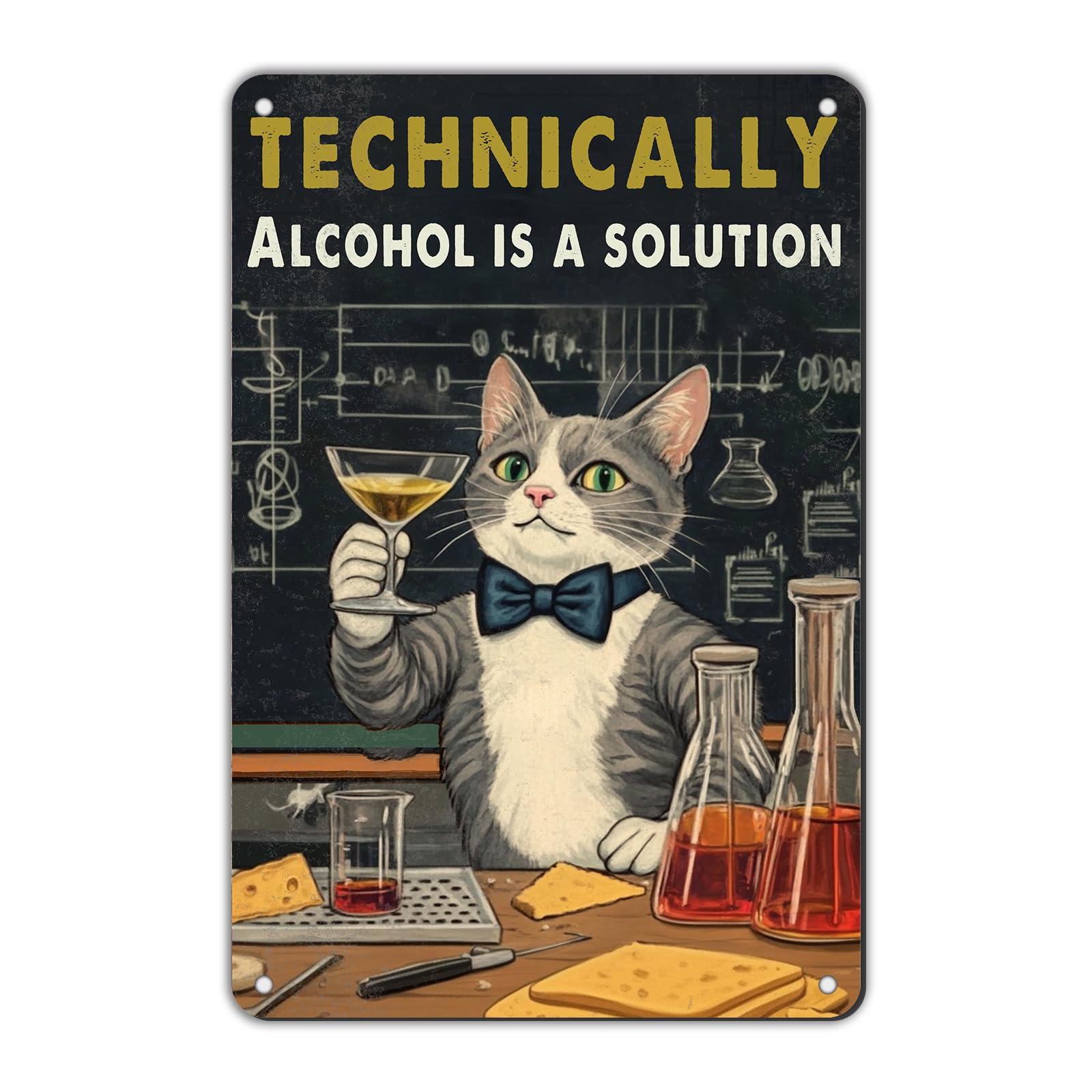 Anceky Funny Metal Tin Signs Technically Alcohol is a Solution Sign Vintage Wall Decor for Home Backyard Garage Plub Cafe 12×8 Inch