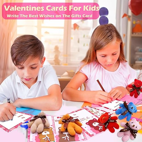 Miniatura 6 de AMENON Paquete de 28 juguetes de peluche para el día de San Valentín, mini animales de peluche, llaveros colgantes para tarjetas del día de San