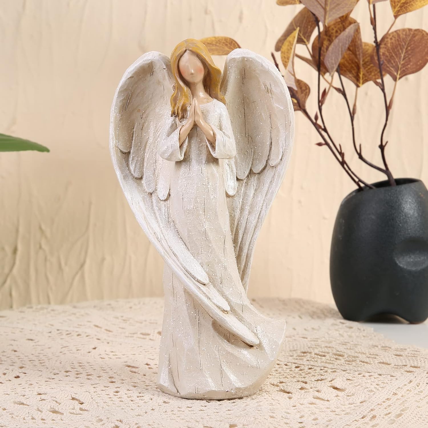 Hodao Praying Angel Figurine, Hand-Painted Resin Guardian Angel Decor, Meaningful for Mom, Loving Valentine’s Keepsake, Easter & Spring Home Tabletop Ornament - Image 4