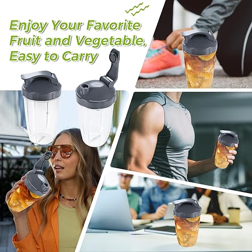 Miniatura 5 de Vaso de licuadora de 24 onzas con tapa abatible para llevar, compatible con Nutribullet 600W Pro 900W Licuadora Exprimidor (paquete de 2)