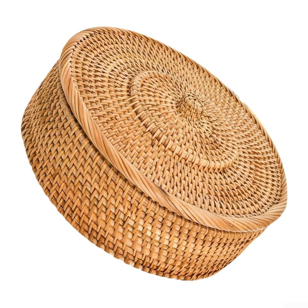 Cesta calentadora de tortilla de ratán natural, contenedor de almacenamiento hecho a mano de 10.2 pulgadas para tortillas de maíz, tacos y decoración de cocina