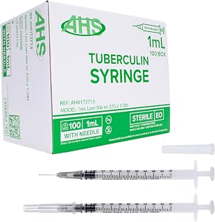 Generic 100 Pack, 1mL Tuberculin Syringes with Needle Luer Slip Syringe Individually Packaged (1mL, 27G x 1/2in)