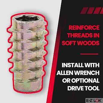 E-Z LOK Knife Thread Insert for Soft Wood, Hex Flush, 0.25-20, 50 ct | Zinc construction, 0.789 in overall length