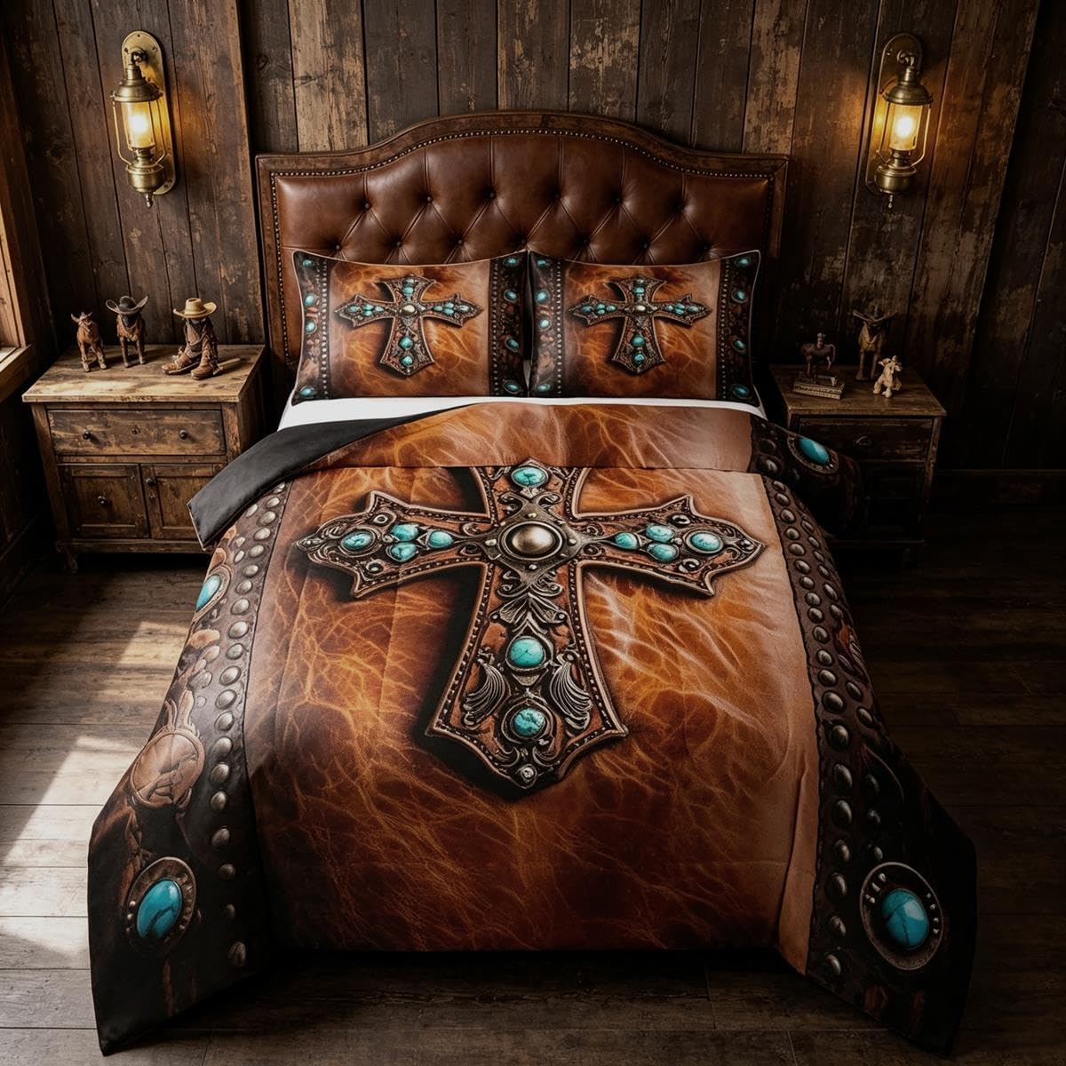 Erosebridal Ethnic Cross Comforter Set Queen Size Bohemian Bedding Set for Adutls Men Women Rustic Western Comforter Southwestern Aztec Quilt Bedroom Decor