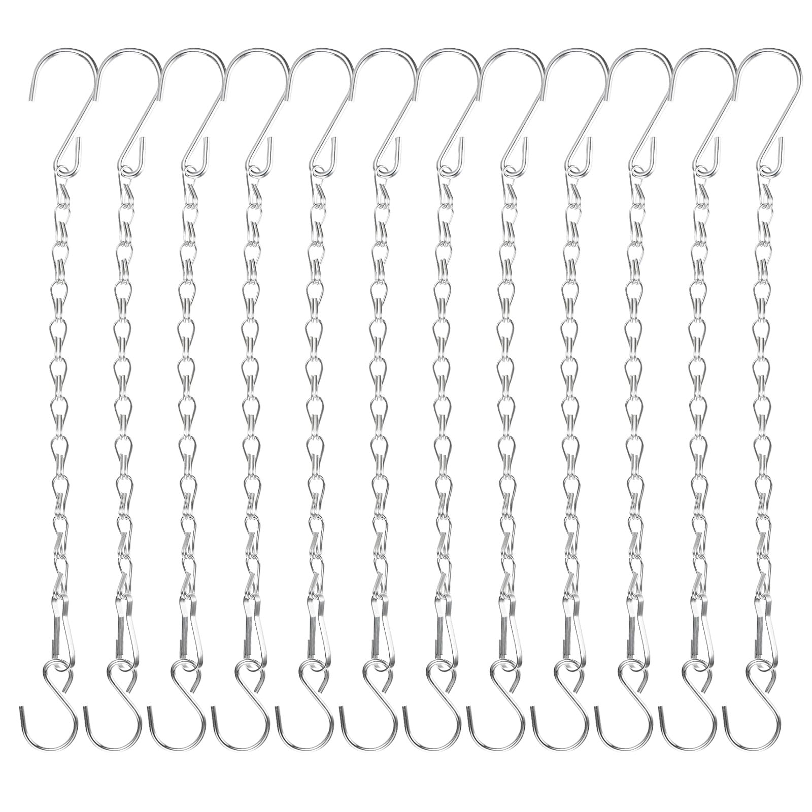 M METERXITY 12-Pack Chain for Hanging Plants, 29cm(11 Inch) Adjustable Hanging Chain with Hooks for Bird Feeder/Planter/Lantern/Wind Chime, Iron Basket Extender Hanger [Silver]