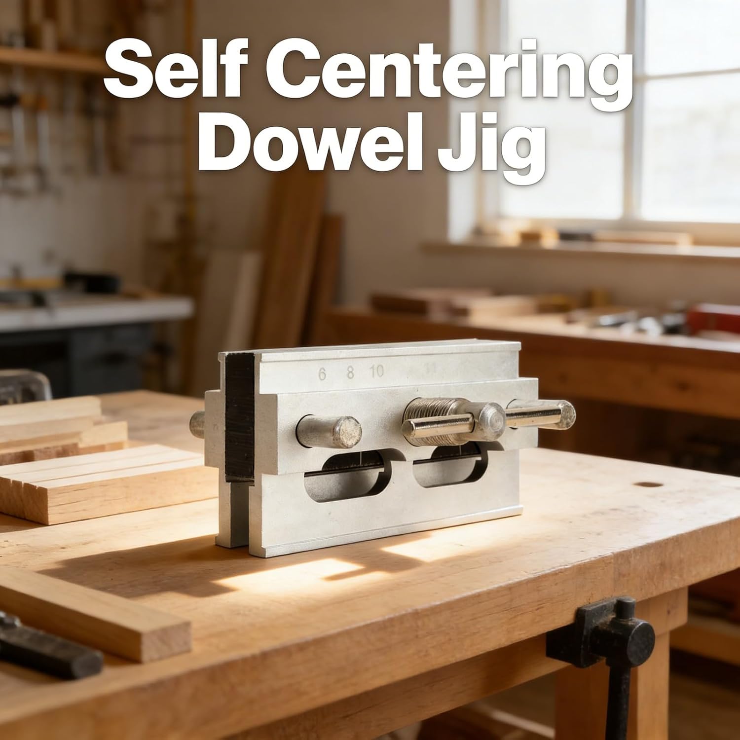 Self Centering Dowel Jig Hole Drill Guide Locator Tool with Multiple Drill Sleeves – Accurate Woodworking Positioner for DIY Carpentry and Installation