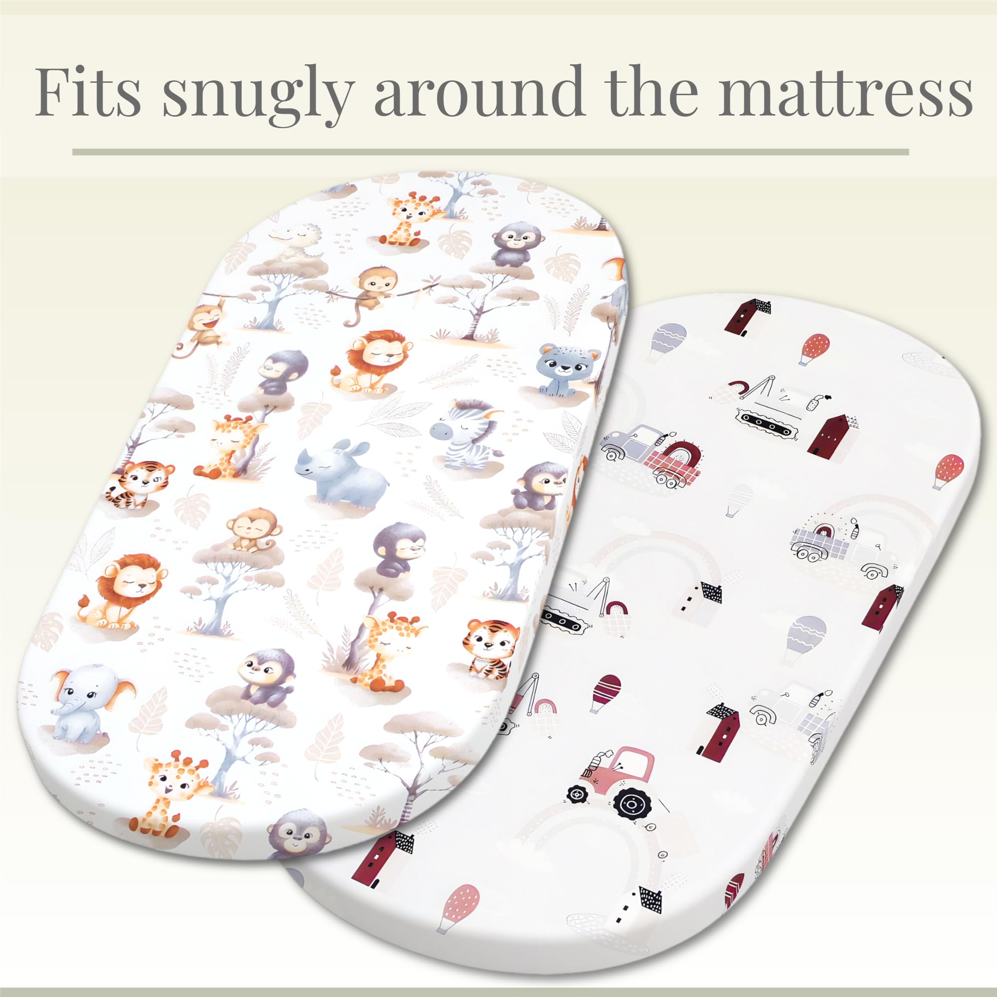 Moses Basket Fitted Sheets, 100% Pure Cotton, Soft & Breathable Baby Bedding Set - Image 3