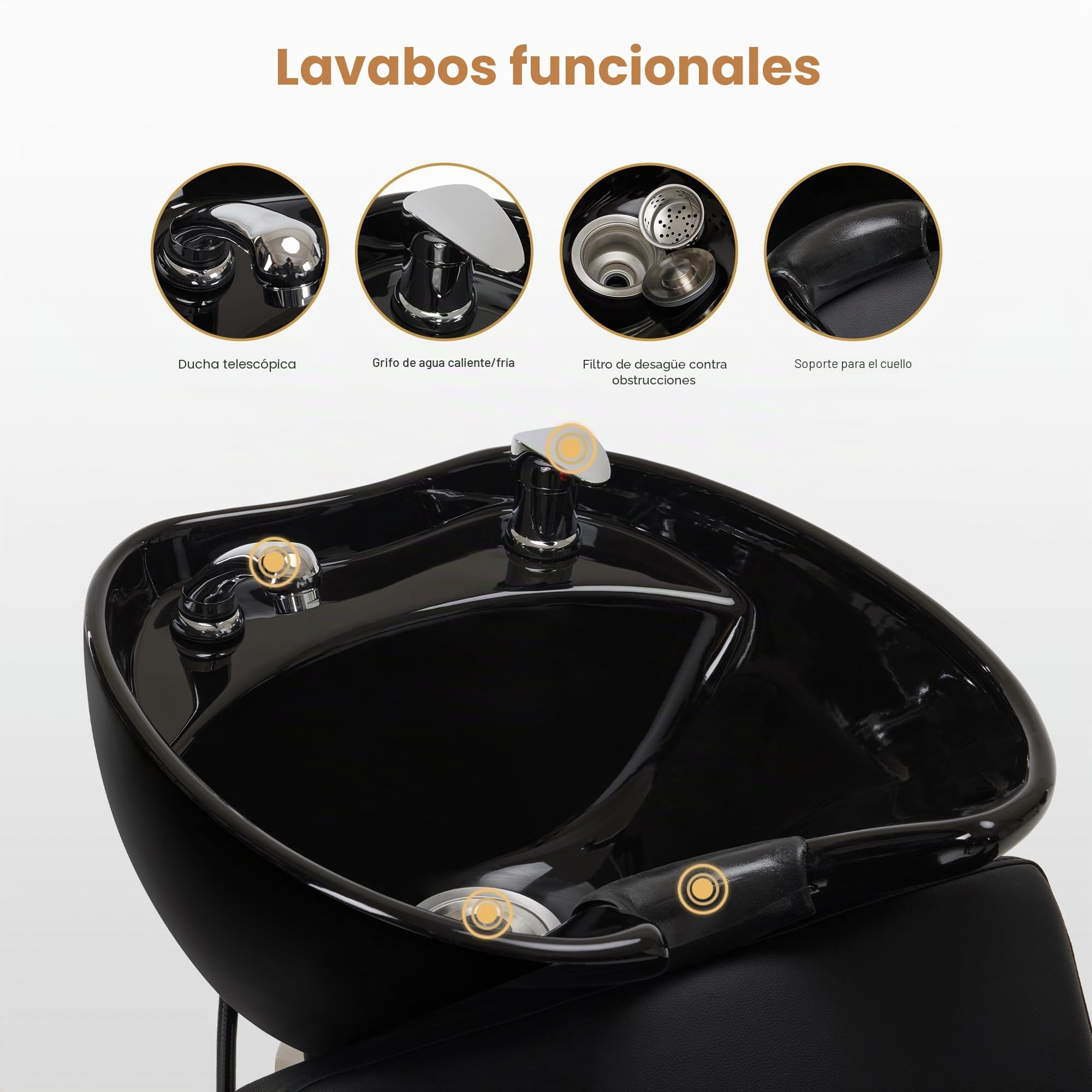 BarberPub Sillón de peluquería con Lavabo, reposapiernas Plegable, Lavabo de cerámica, Ajustable, sillón de peluquería para salón SPA 8675 (Negro)
