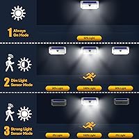 Vista 5 de TECKNET 461 luces LED solares para exteriores, ángulo de 270° y 3 modos de iluminación con sensor de movimiento, luces solares de seguridad