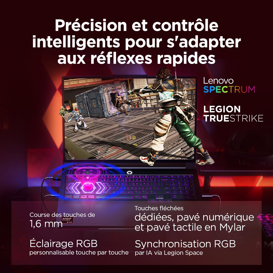 Lenovo Legion Pro 7 16AFR10H - Ordinateur Portable Gaming 16'' OLED (AMD Ryzen 9 9955HX3D, RAM 64Go, SSD 2To, NVIDIA RTX 5080 16GB) Clavier RGB rétroéclairé AZERTY Français - Noir Eclipse