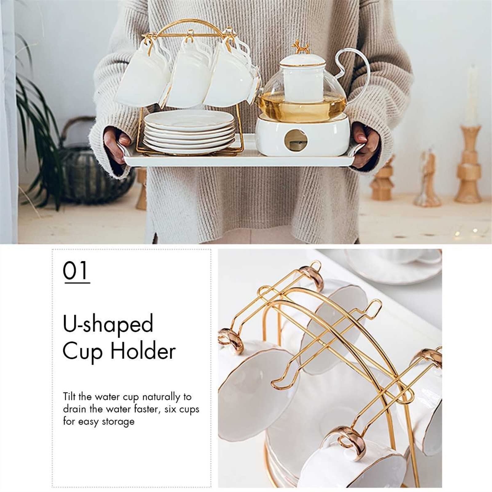 LUCBEI Supporto Tazza da caffè Portabicchieri in Metallo Porta Tazza con 6 Ganci Domestici Cucina Tazza da Tavolo Tazza da Tavolo Supporto per Tazza da caffè