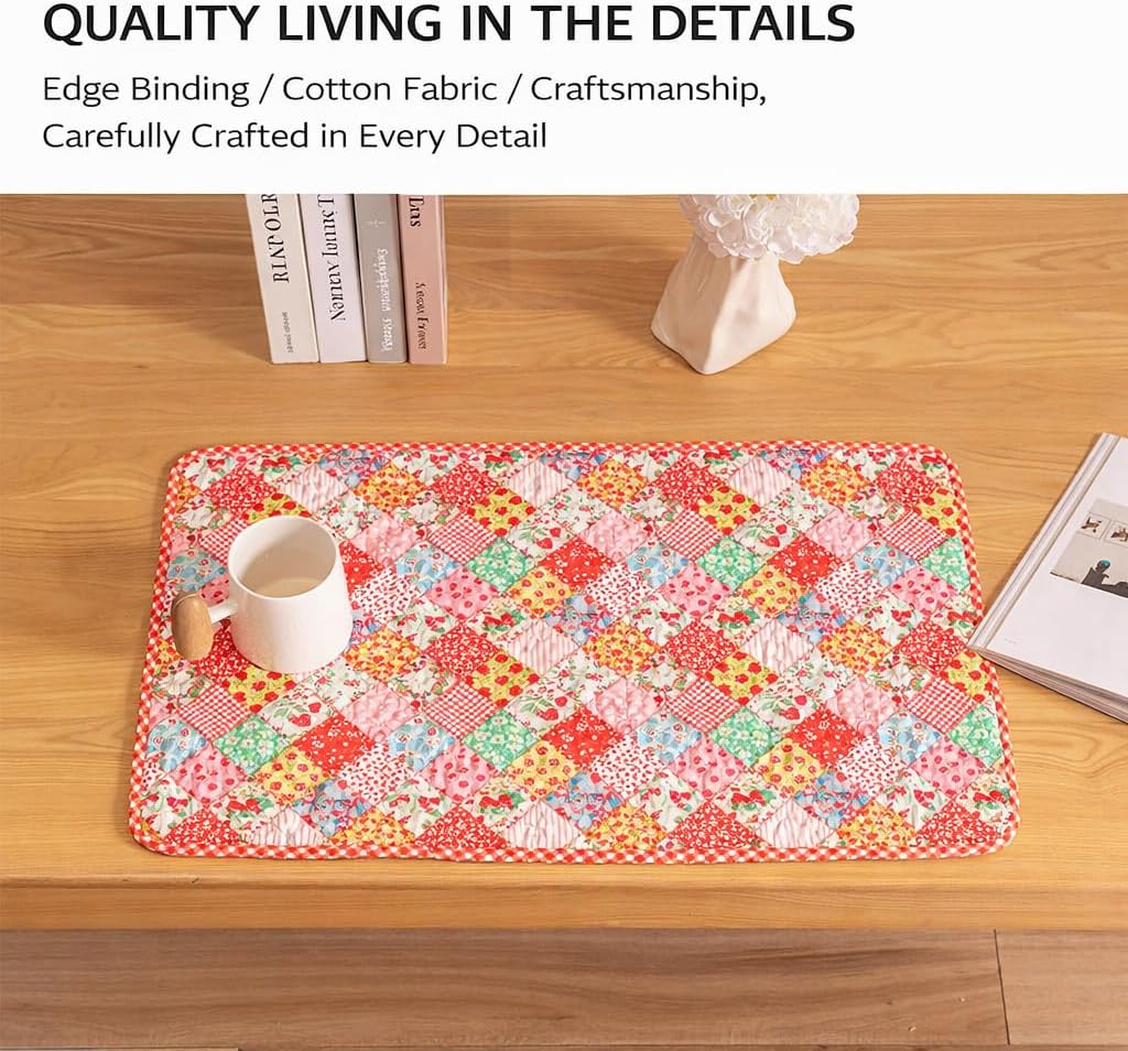 Patchwork Quilted Placemats Set of 4, 12X18Inches Reversible Washable Placemats for Kitchen Table, Rectangular Placemat (4, Patchwork Quilted Placemats)