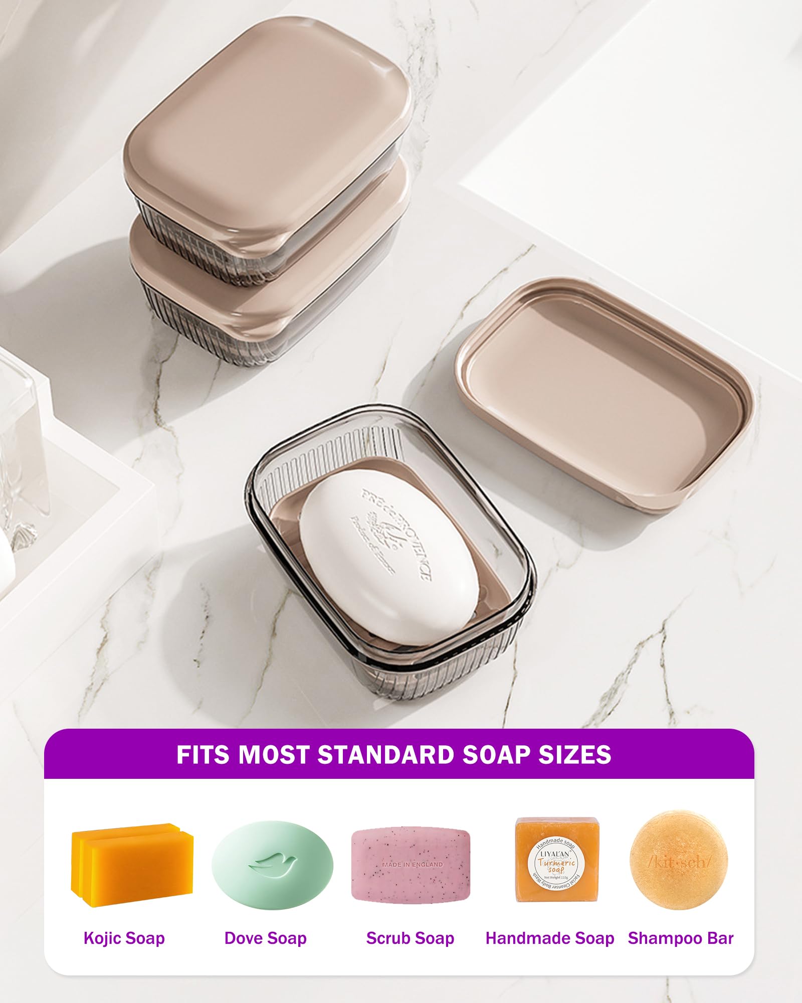 Travel Essentials Soap Holder with Lid,Leakproof Soap Dish with Drainage Layer, Portable Travel Soap Bar Case for Camping, Gym, Bathroom,Kitchen,Dormitory,Hotel(Clear)