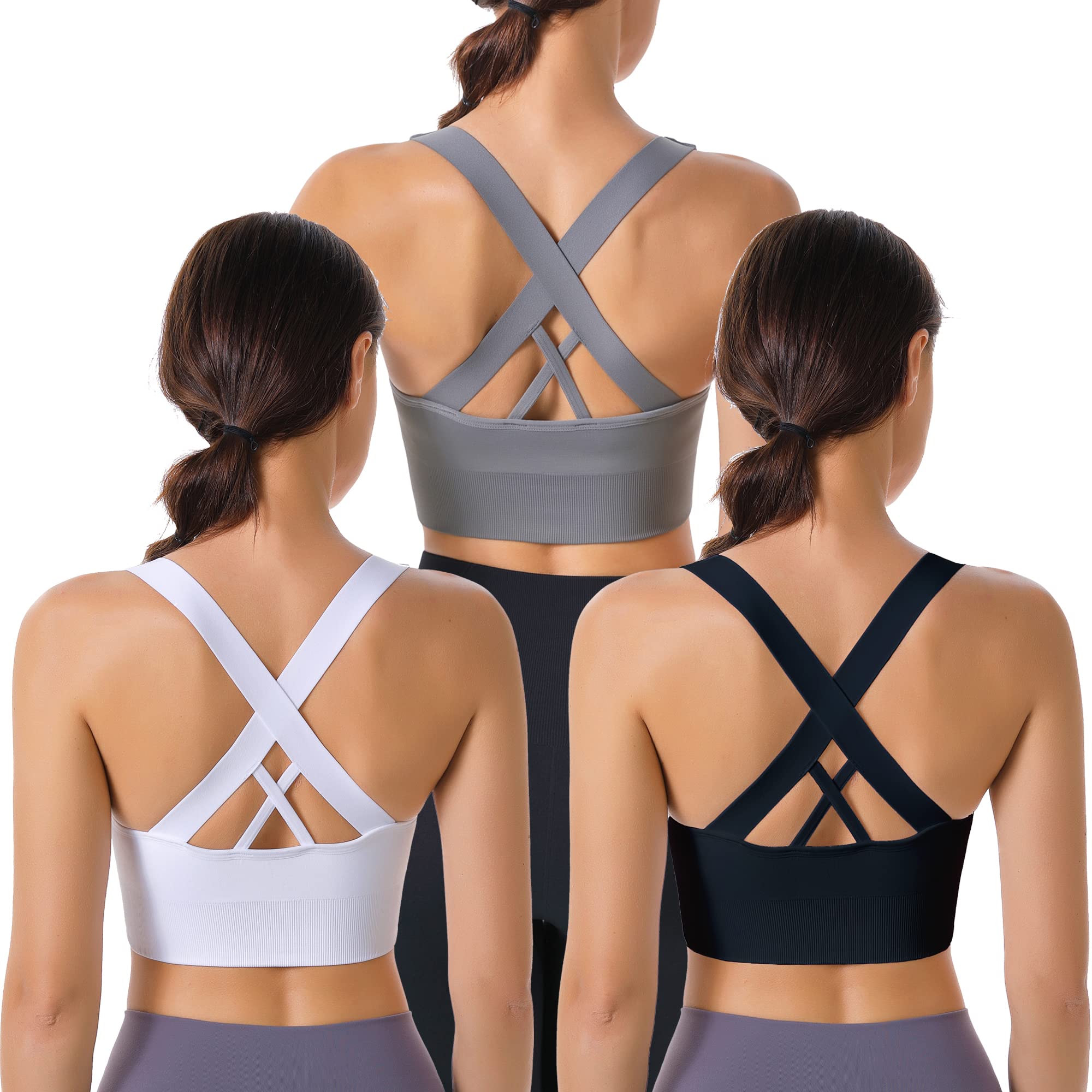 EvercuteSports Bra for Women Padded Medium Support Criss Cross Strappy Bras Seamless High Impact Yoga Exercise Athletic Bras