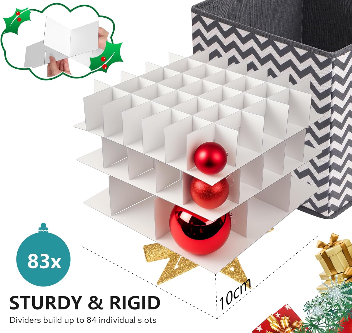 2 Pack Ornament Storage Box Set, Xmas Ornament Boxes for Storage, 166pcs Compartment for 3cm-10cm Christmas Balls, Christmas Decoration Organizer with Carry Handle & Transparent Window, 30x30x30cm - Image 3