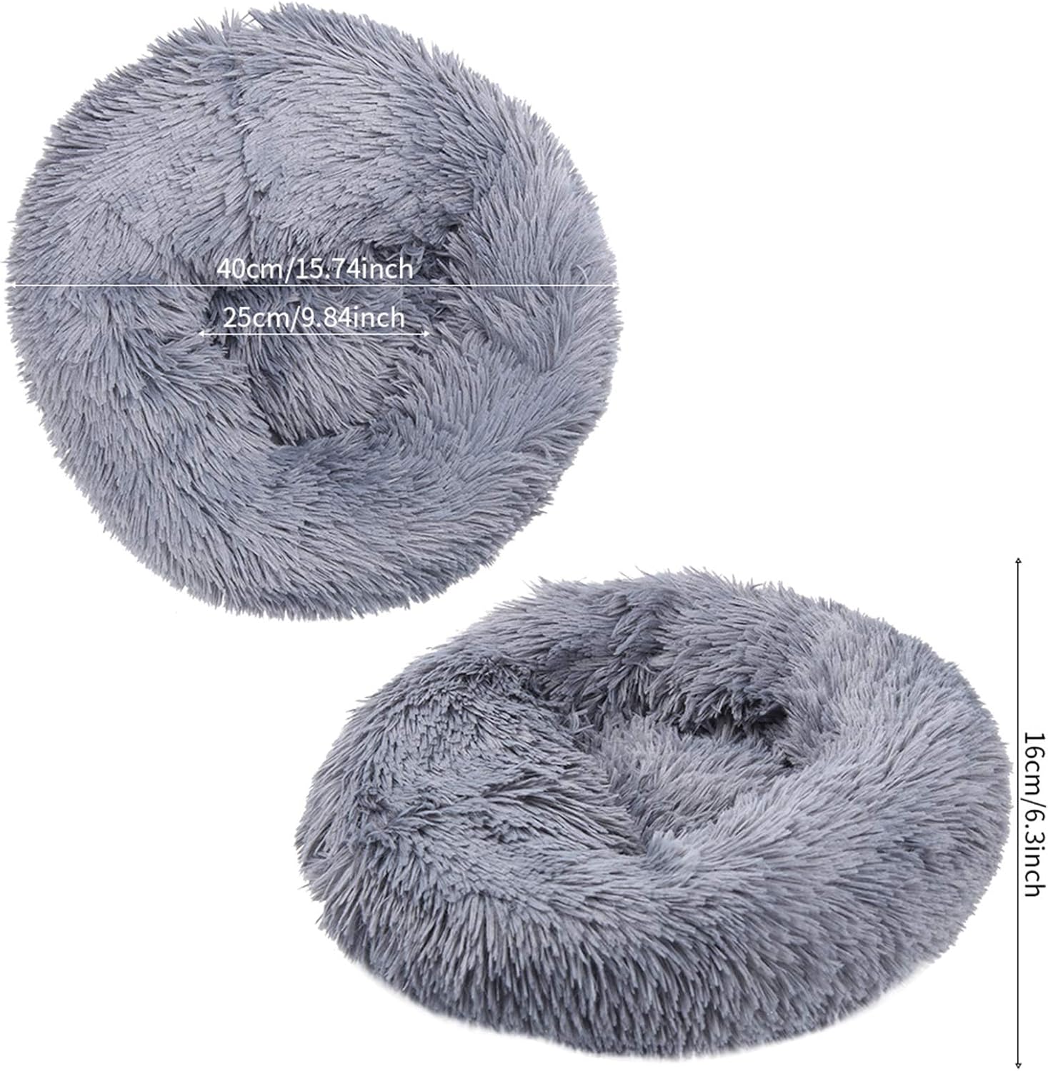 Plush Round Pet Bed, Soft Cat Cushion Bed, Round Warm Plush Pet Cushion Improves Sleep, Waterproof anti-skid Bottom, for Cats and Small Dogs(40cm, Grey)