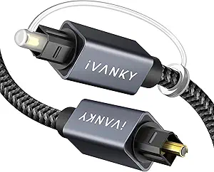 IVANKY Optical Audio Cable 10ft/3M, Slim Braided Fiber Audio Cable, Digital Optic Cord,Toslink Cable, Aluminum Shell, Gold-Plated for Sound Bar, TV, PS4, Xbox, Samsung, Vizio - CL3 Rated