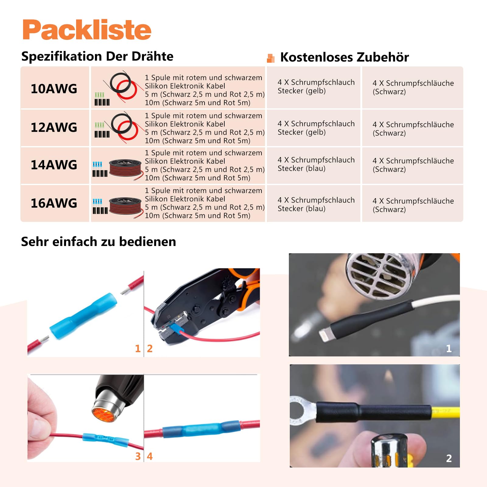 Cable de silicona,Cable electrónico de silicona-5,3mm² 10AWG-Cable eléctrico súper flexible de 5m(2.5m negro y 2.5m rojo),ideal para modelos a control remoto,electrodomésticos y mucho más.