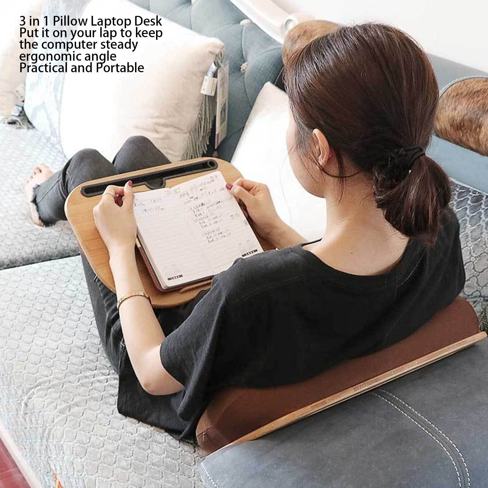 Bureau pour Ordinateur Portable de 7,6 Cm avec Support d'oreiller Ergonomique, Plateau pour Ordinateur Portable pour Le Travail, Les Voyages et Bureau d'écriture Léger avec Coussin